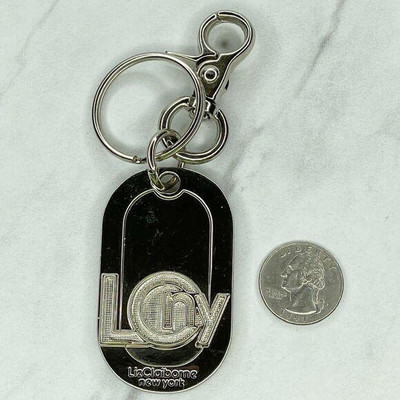 Liz Claiborne Silver Tone Chunky Logo Bag Charm Keyring Keychain - Picture 4 of 6